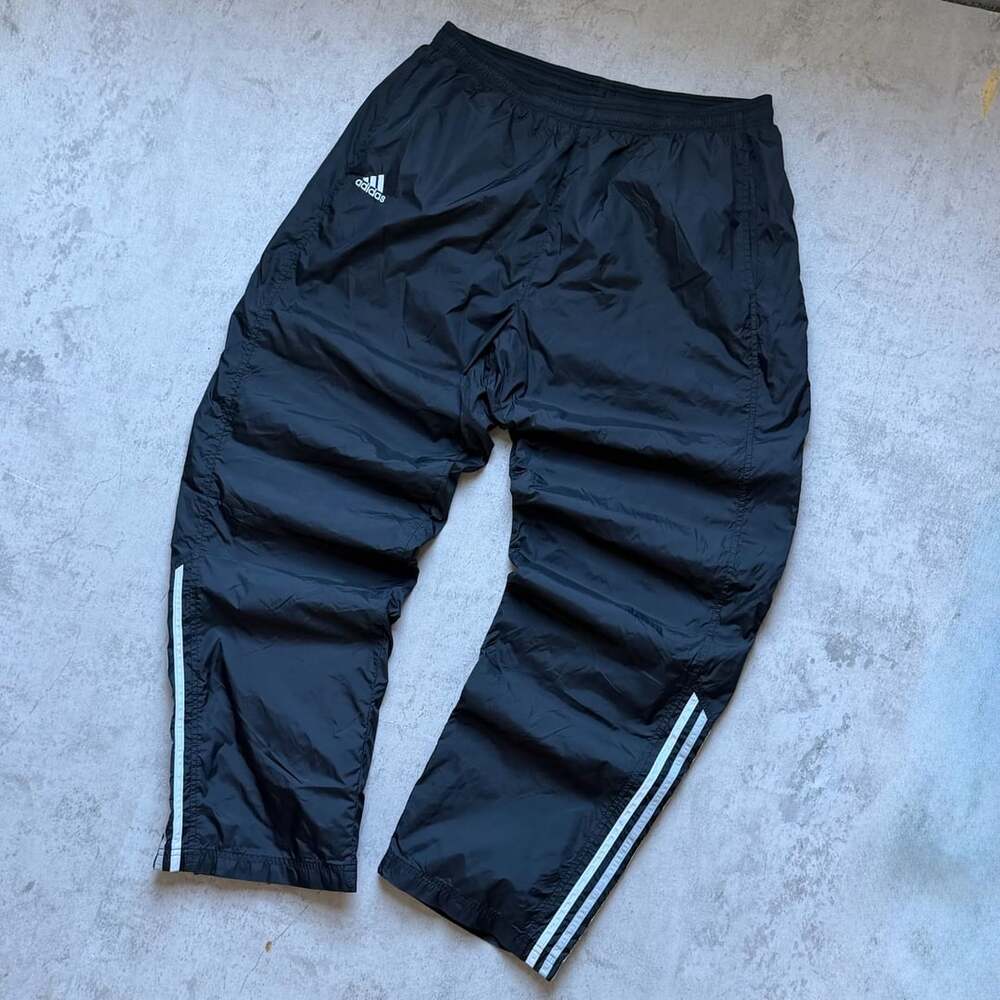 Adidas Windbreaker Track Pants Size XL Black White Stripe Nylon